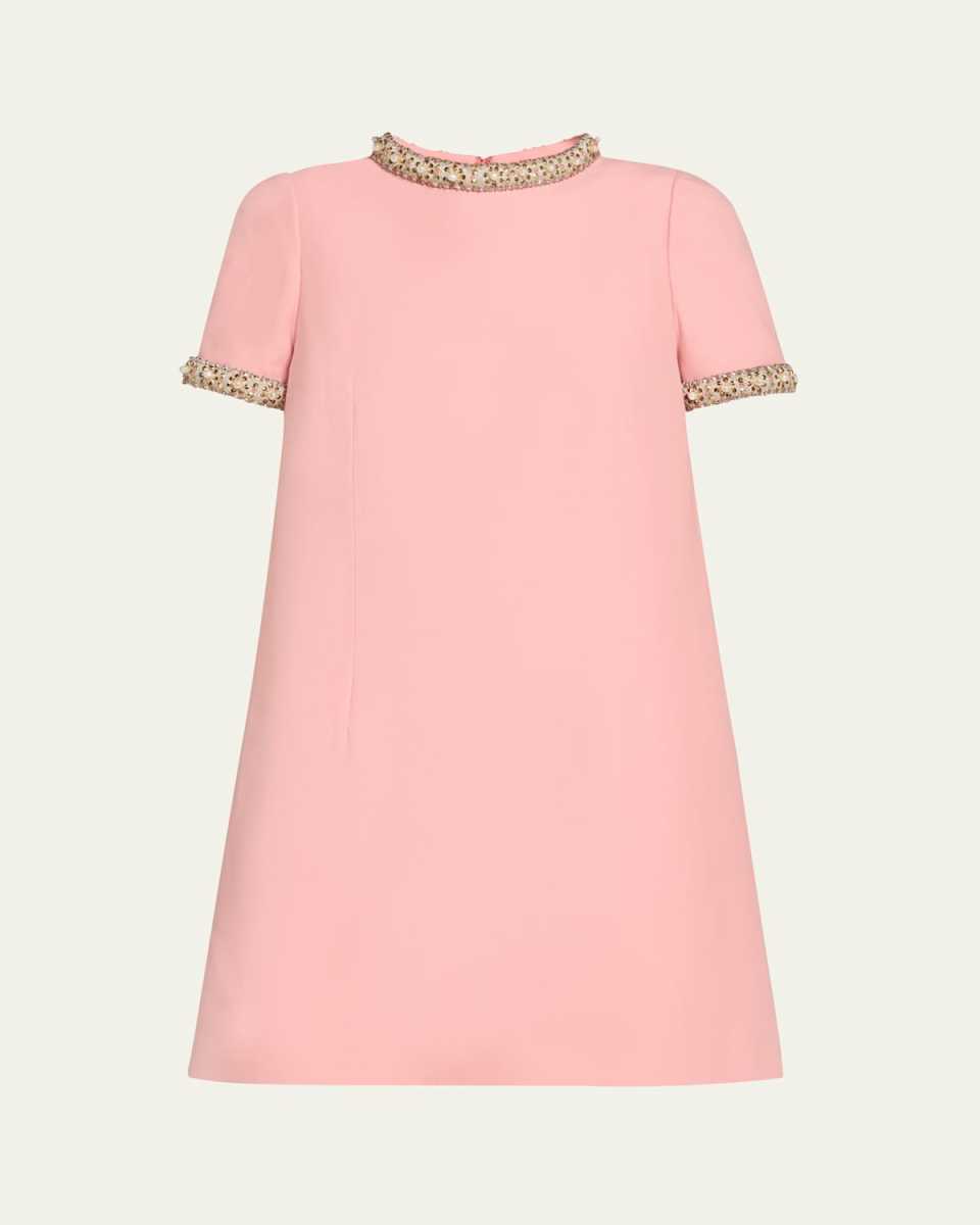 Crystal-Trimmed Short-Sleeve Shift Mini Dress